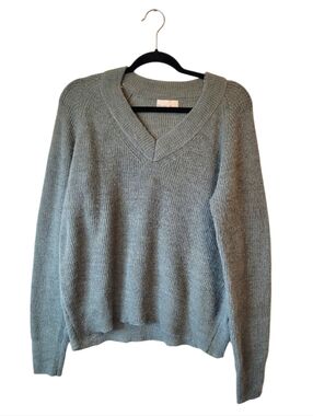 BeCool Sage Green V-Neck Knit Ribbed Wool Blend Sweater Size L